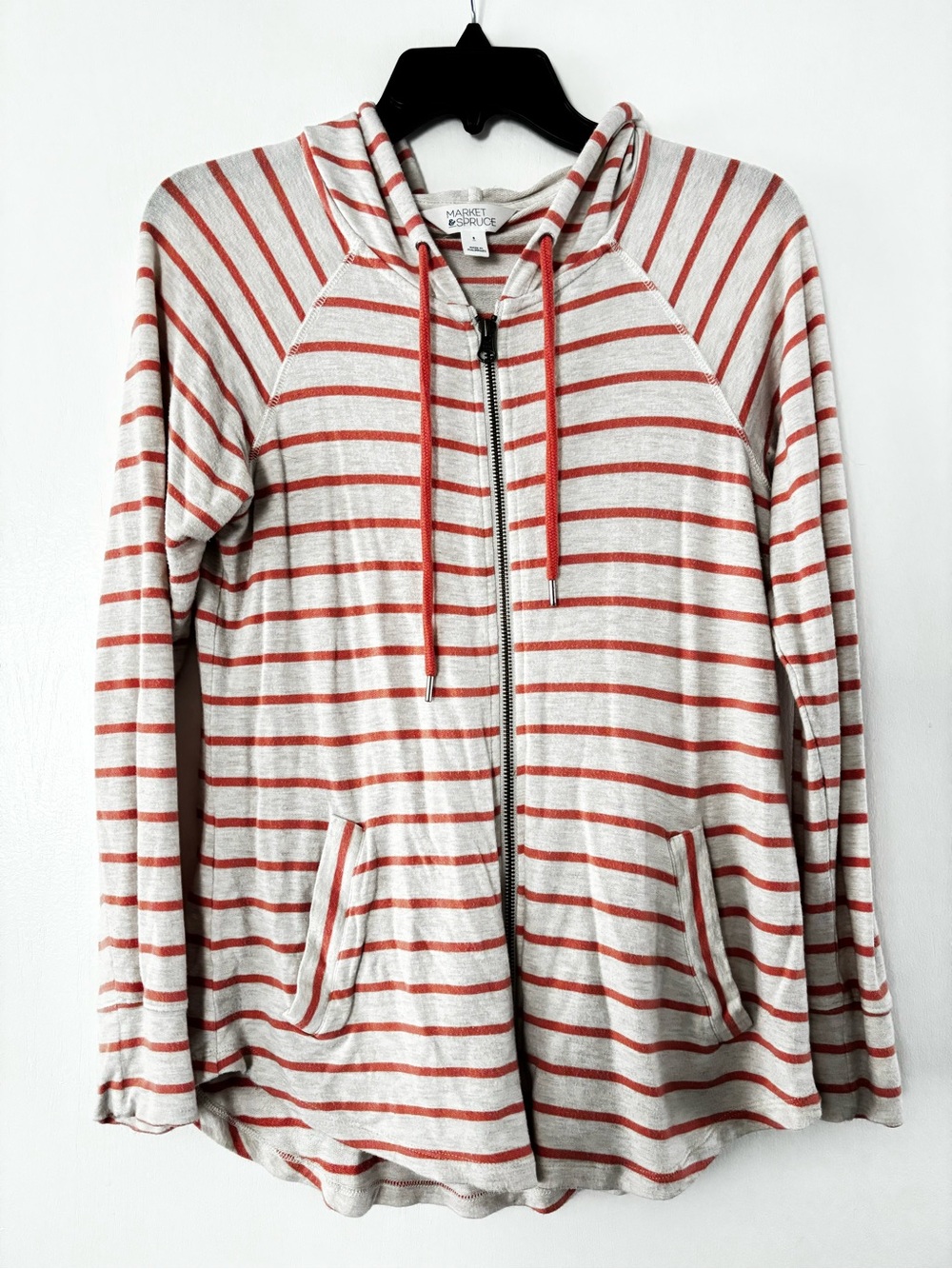 Stitch Fix Market & Spruce Striped Zip Hoodie Cream w/ Coral Stripes size medium